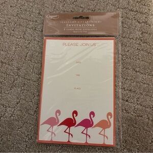 Caspari Gallery Collection Invitations 8 Cards With Envelopes Flamingo Strut